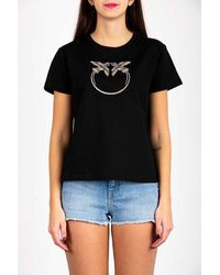 Pinko Cotton Treviglio T-shirt Mini Love Birds in Nero (Black 