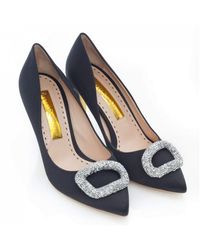 Rupert Sanderson Nada Black Satin Pump With Swarovski Crystal O Embellishment