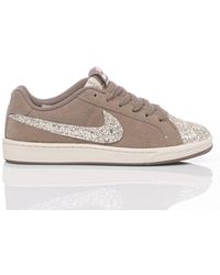 nike beige with gold swoosh suede cortez se trainers