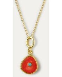Ottoman Hands Amalfi Coral Pendant Necklace - Red
