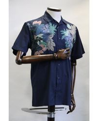 Ben Sherman Dark Blue Floral Pattern Short-sleeved Shirt Size: M Men's