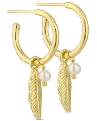 Pure Pearl And Feather Earrings , Title: - Metallic