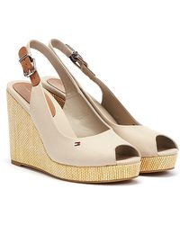 Tommy Hilfiger Canvas Iconic Elena Sling Back Wedge Sandals in White | Lyst