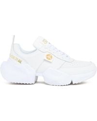 Versace Jeans Couture Leather Running Sneakers With Oversized Outsole - White