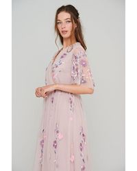 Frock and Frill Blush Floral Embroidered Wrap Front Dress - Pink