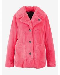 Oakwood Neon Faux Fur Coat Coral - Pink