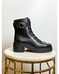 Unisa Jamure Belted Leather Biker Boots - Black