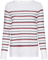 Tommy Hilfiger Ladies Regular Frill Boat Neck Long Sleeve Top - White