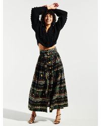 Hayley Menzies Midnight Safari Organic Cotton Pleated Midi Skirt - Black