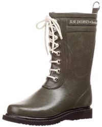 Ilse Jacobsen Medium Length Rubber Lace Up Wellington Boots Armyrub 15 41 - Green