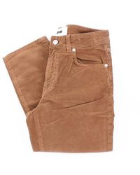 Grifoni Slim Cropped Trousers In Camel Colour With Ribbed Texture - Brown