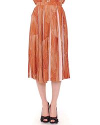 Licia Florio Brown Below Knee Full Skirt - Orange