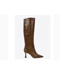 Lola Cruz Capecod Croco Effect Leather Tall Boots - Brown