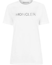 Moncler Cotton Sequin Logo T-shirt in White | Lyst