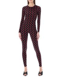 Marine Serre Synthetic All Over Moon Catsuit in Black/Red (Red) - Lyst