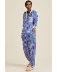Aspiga Organic Cotton Pyjama Set | Leaf Blue/ - White