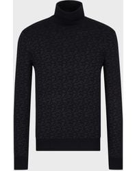 Emporio Armani Virgin Wool-blend Rollneck With All-over Ea Logo - Black