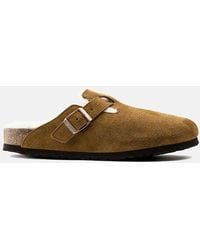Birkenstock Suede Boston Shearling (narrow) - Stone Coin in Grey (Gray) - Save 10% - Lyst