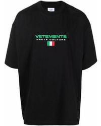 Vetements Embroidered Flag Logo Cotton T-shirt - Black