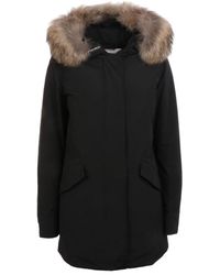 Woolrich Fur Bow Bridge Coat In Dark Navy Gray Blue Lyst