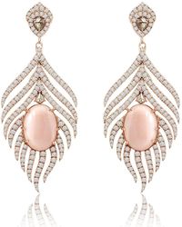 Sutra Opal And Diamond Feather Earrings - Pink