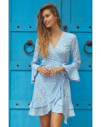 Aspiga Mimi Wrap Dress | Leopard Sky Blue/ White