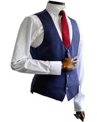 Remus Uomo Mario Navy With Burgundy Micro-check Suit Waistcoat - Blue