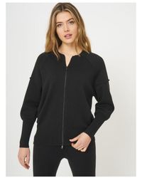 Repeat Cashmere Zip Up Balloon Sleeve Bomber 14, - Black