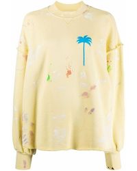 Palm Angels Heather Gray Cotton Track Sweatshirt in White - Lyst