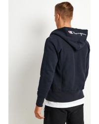 Champion Zip-up Reverse Weave Script Logo Hoodie - Blue