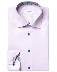 Eton Flower Print Trim Slim Fit Shirt - Purple