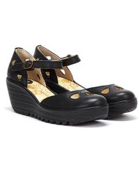 Fly London Yven029fly Black Bronze Womens Leather Wedge Sandals 