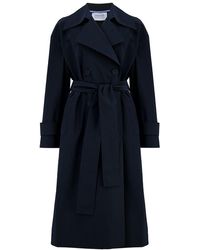Harris Wharf London Oversized Water Repellent Trench Coat - Blue