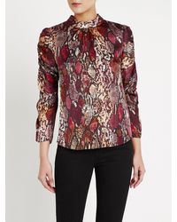 Rebecca Taylor Watercolor Snake Hamme Silk Top - Red