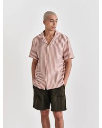 Wax London Didcot Shirt Stretch Stripe Rust - Multicolour