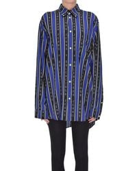 Balenciaga Oversized Striped Satin Shirt - Blue
