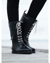 New Womens Ilse Jacobsen Black Rub350 Rubber Boots Knee-High Pull On 