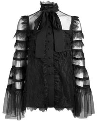Elie Saab Tulle And Lace Blouse - Black