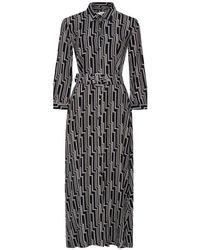 0039 Italy Kayleen Long Dress Geometric Print & White - Black