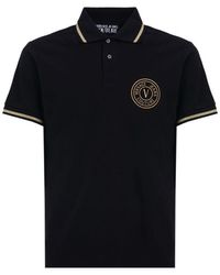 Versace Jeans Couture Piquet Polo Shirt With Embroidered V - Black