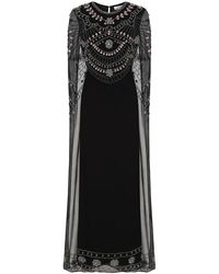 Frock and Frill Embellished Maxi Dress With Full Length Cape - Black