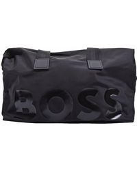 BOSS by HUGO BOSS Synthetic Recycled-nylon Holdall With Oversized Logo And Leather Trims in Red for Men Mens Bags Duffel bags and weekend bags 