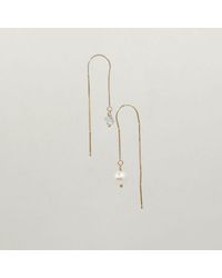 Alice Eden 9ct Herkimer Diamond & Pearl Gemstone Thread Earrings - Wisdom & Clarity - Metallic
