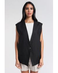 Covert Linen Vest With Drawstring - Black