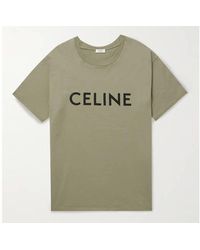 Celine Cotton Loose T-shirt With Logo Print in Yellow Black 