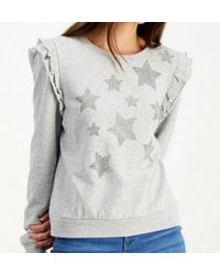 INC Sweatshirt Xl Star Print Ruffle Sleeve Pullover - Gray