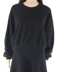 INC Sweatshirt Large L Pullover Cropped Banded - Black