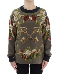 Dolce & Gabbana Key Floral Print Silk Sweater - Green