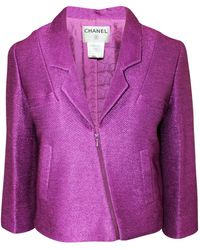 Chanel Vintage Metallic Fuchsia Zip Jacket Spring 2001 Collection - Pink