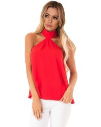 Azura Exchange Sleeveless Halter Top With Keyhole Back - Red
